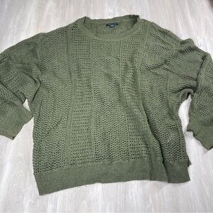 American Eagle Outfitters Olive Green Open Knit Crew Neck Sweater